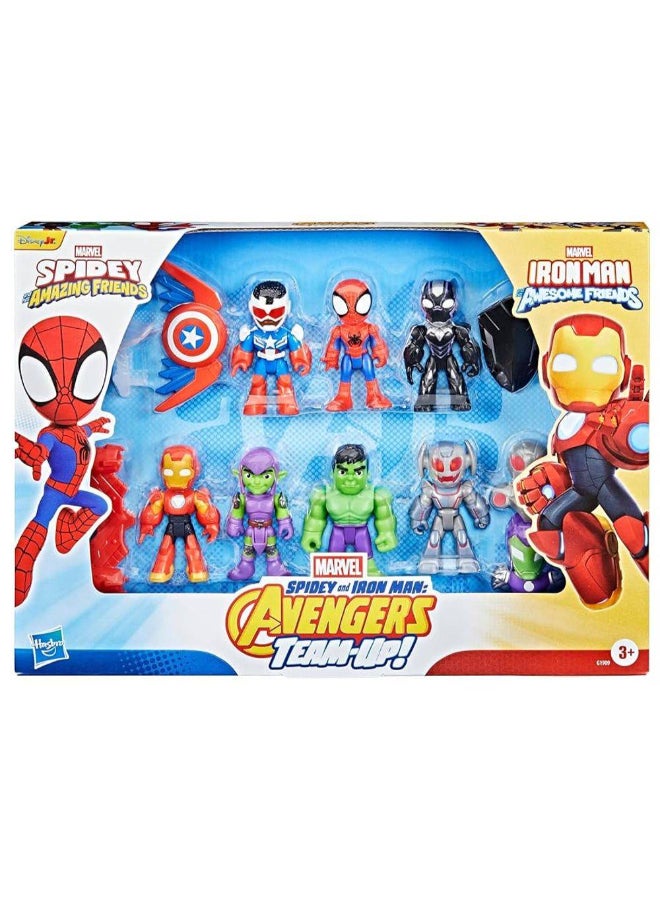 Disney Junior Marvel Spidey and His Amazing Friends & Iron Man and His Awesome Friends Avengers Team-Up Action Figures Set (7.6 cm, 11 Pieces) - Image 1